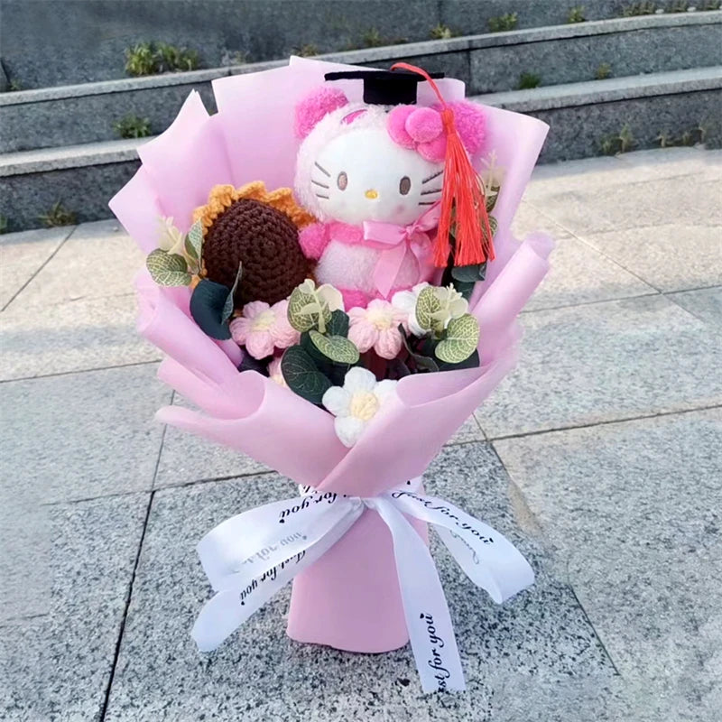 Graduation Hello Kitty Kuromi My Melody Cinnamoroll Plush Sunflower Bouquet Gift Valentine's Day Xmas Girl Friend  Gifts