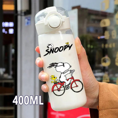 Snoopy Straw Water Cup Portable Plastic 600/400ML Charlie Browns Transparent Outdoor Large Capacity Sport Cute Water Bottle