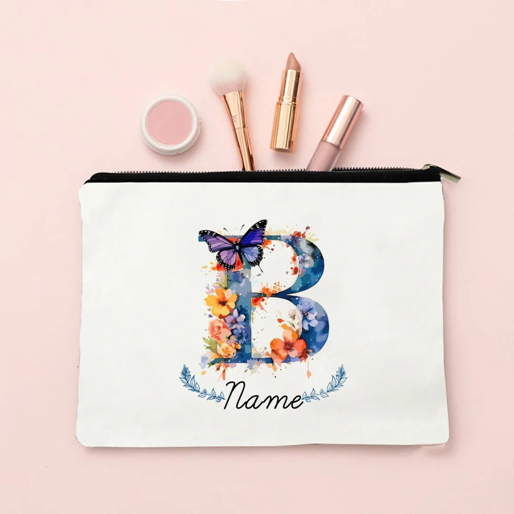 Personalized Initial with Name Makeup Bag for Women A-Z Cosmetic  Bags Girls Travel Toiletry Pouch Wedding Birthday Gift for Her