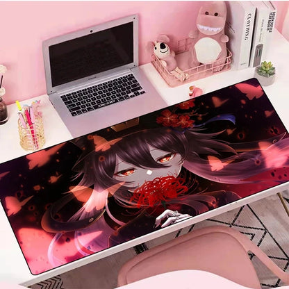 Genshin Impact Hu Tao Anime Mouse Pad Large Gaming Mousepad Rubber Mat Deskmat Pc Accessories Desk Protector Gamer Keyboard Pads