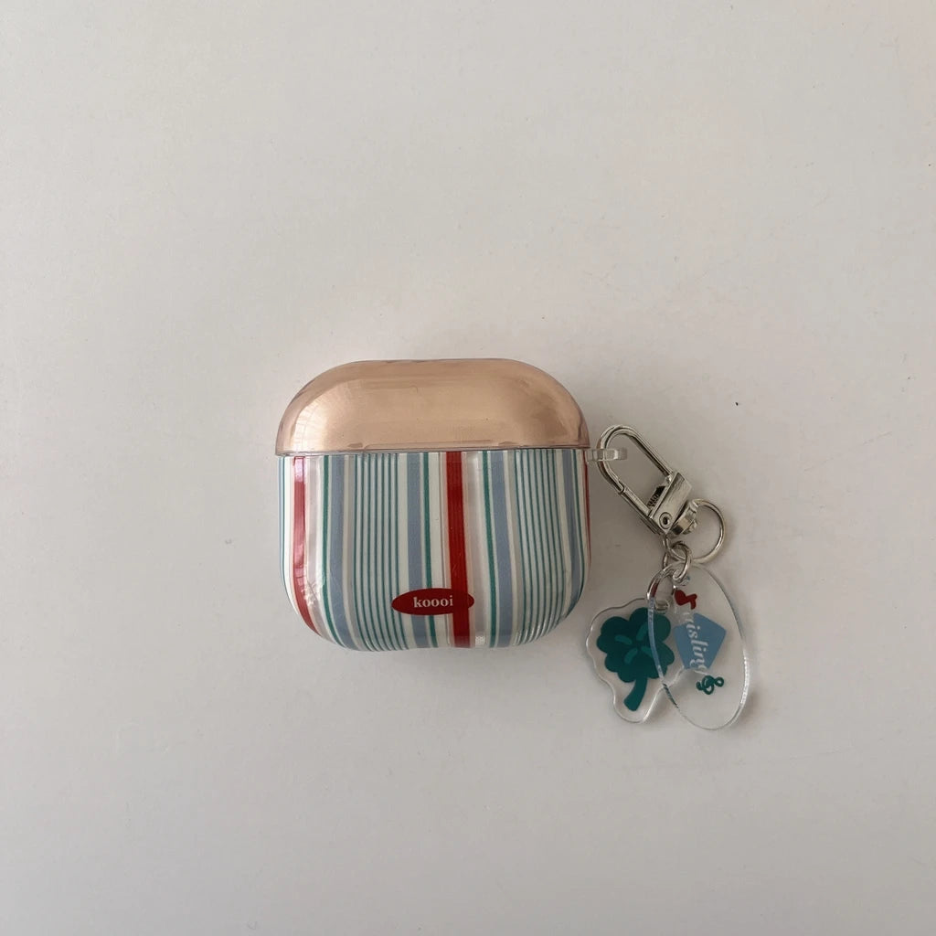 Simplicity Red Blue Stripe Color Collision Pendant Case Cover for AirPods 1 or 2 3 4 AirPods Pro Pro 2