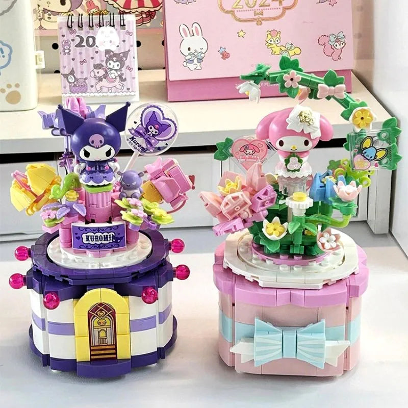 Sanrio Toy Building Blocks Hello Kitty Christmas Music Box Kuromi Melody Toy Collection Toy For Kids Birthday Gifts