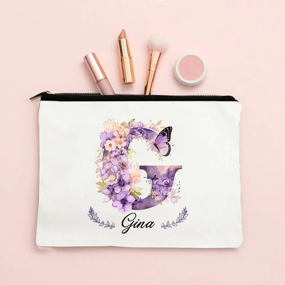 Personalized Initial with Name Makeup Bag for Women A-Z Cosmetic  Bags Girls Travel Toiletry Pouch Wedding Birthday Gift for Her