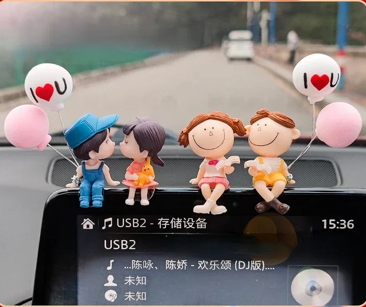 Car Decoration Cute Cartoon Couples Kiss Doll French Romantic Wedding Car Decoration Figurines Ornament Auto Interior Dashboard