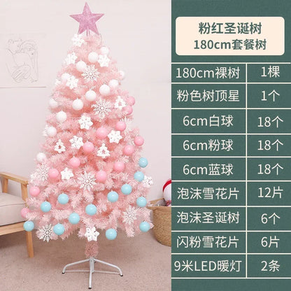 Artificial Pink Christmas Tree 150 180 CM Pine Branches Christmas Tree Set LED Lights Sturdy Tripod PVC Christmas Tree Decor