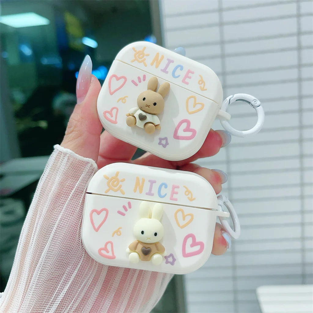 White Cute 3D rabbit Matte Cases for Airpods 3rd Generation TPU Airpods Case For Airpods Pro2 Cartoon Cases for Airpods Pro gen