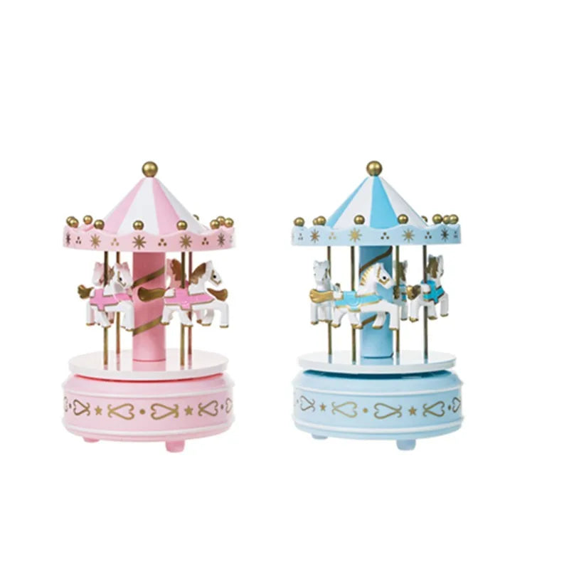 1pc Luxury Carousel Music Box 4 Horses Rotate Rotation Romantic Luxury Carousel Toys Handwork Music Box Gifts