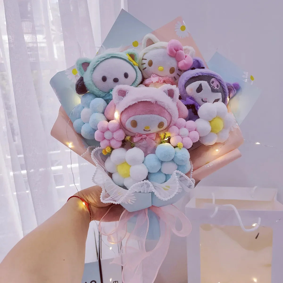 Christmas Gifts Sanrio Plush Cartoon  Bouquet My Melody Kuromi Cinnamoroll Kt Cat Plush Doll Toy Valentine Graduation Gifts