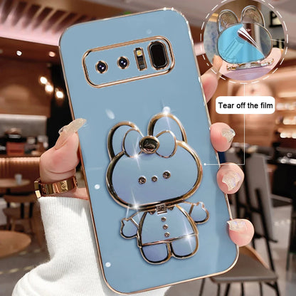 For Samsung Galaxy Note 8 Phone Case Soft Silicone Plating Cartoon Rabbit Fold Stand Makeup Mirror Bracket Cover