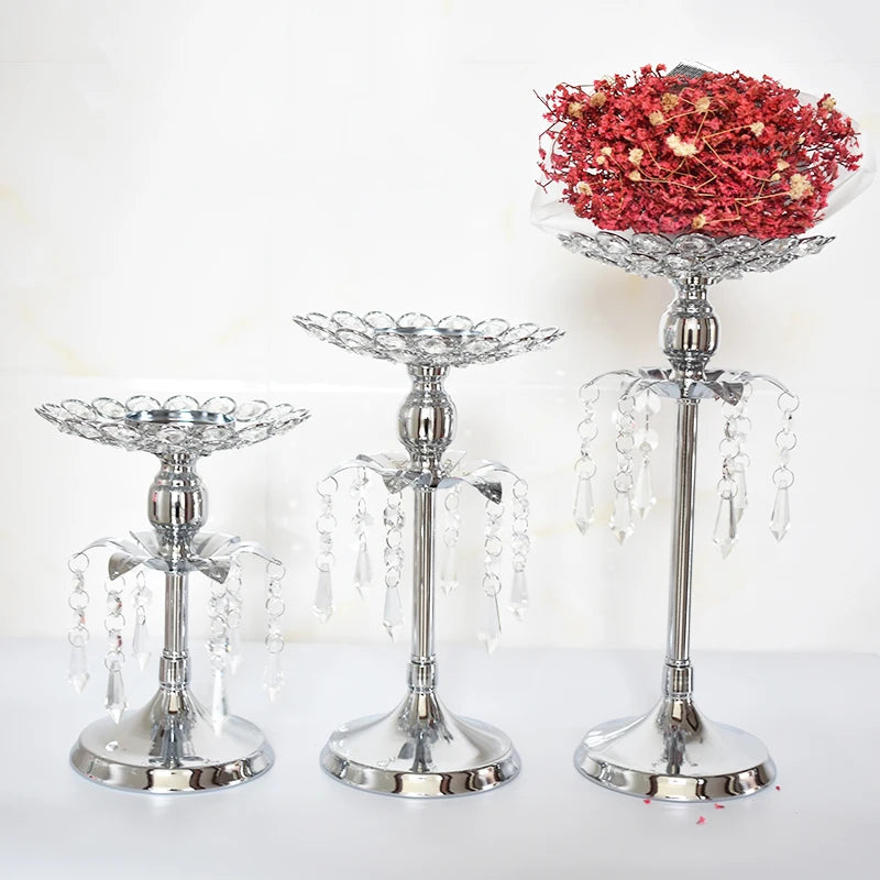 PEANDIM Silver Crystal Candle Holder Wedding Candlestick Christmas Party Table Centerpieces Candelabra Flower Vase Home Decor