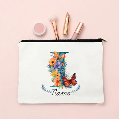 Personalized Initial with Name Makeup Bag for Women A-Z Cosmetic  Bags Girls Travel Toiletry Pouch Wedding Birthday Gift for Her