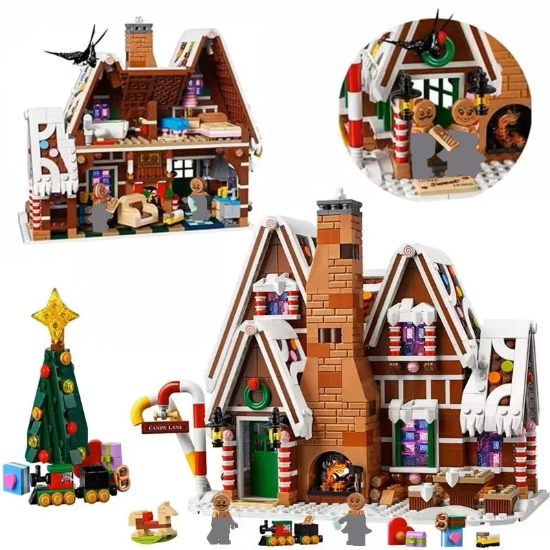 Santa Claus Gingerbread House Landscape Light Building Blocks Brick Winter Village Kit Assembly Toys Christmas Gifts