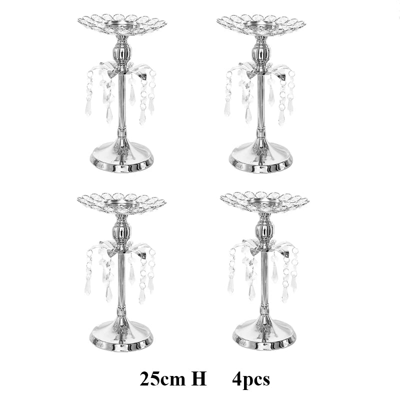 PEANDIM Silver Crystal Candle Holder Wedding Candlestick Christmas Party Table Centerpieces Candelabra Flower Vase Home Decor