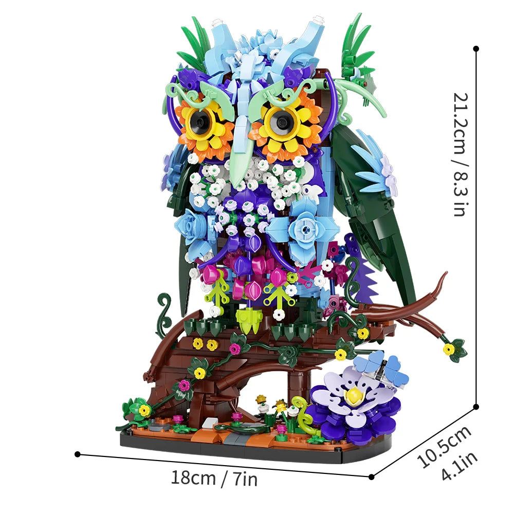 1241PCS Owl Animal Flowers Building Toy Set MOC Floral Collectible Model for Home Decor Office Art Halloween Christmas Gifts