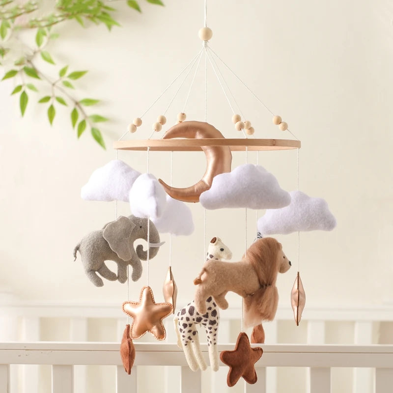 Wooden Mobile Bed Bell Crib Bracket Animal Kingdom Soft Felt Bed Bell Newborn Music Box Hanging Toy Baby Toys S for 0 12 Months