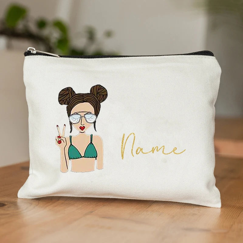 Personalized Makeup Bags Cute Customized Name Cosmetic Bag Travel Lipstick Storage Zipper Pouch Bridesmaid Wedding Birthday Gift