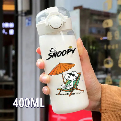 Snoopy Straw Water Cup Portable Plastic 600/400ML Charlie Browns Transparent Outdoor Large Capacity Sport Cute Water Bottle