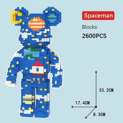 DIY Kids Toys Cartoon Mini Love Violent Bear Bearbrick Model with Light Building Block Micro Bricks Christmas Birthday Gift