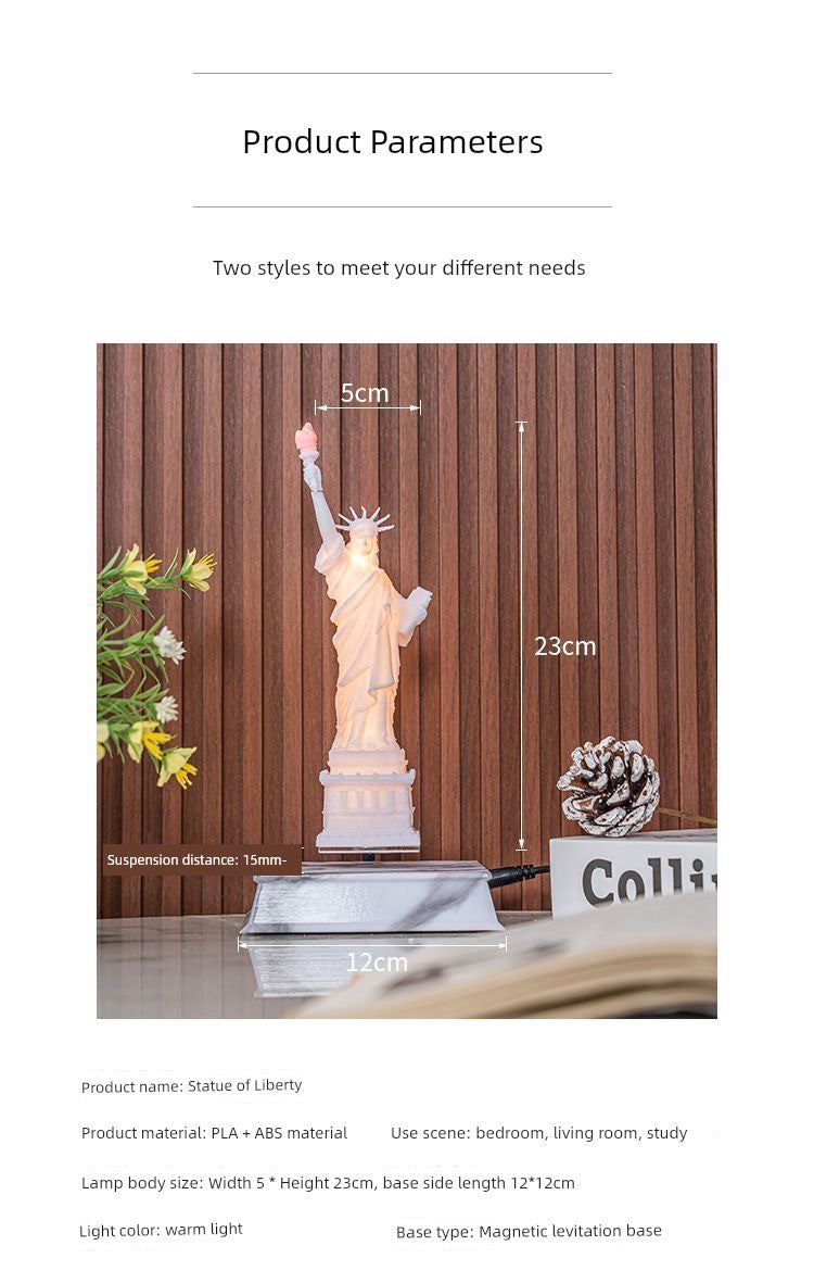 Magnetic Suspension Anti-Gravity Three-Dimensional Statue of Liberty Decoration Lamp Living Room Desk Birthday Christmas Gift Souvenir