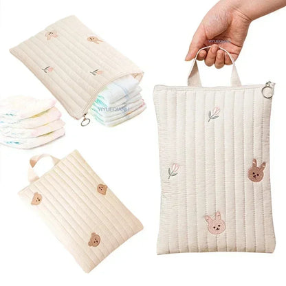 Cotton Baby Diaper Bag Nappy Pouch Travel Stroller Storage Bags South Korea's Ins Cute Bear Embroidery Mommy Bag Handbags