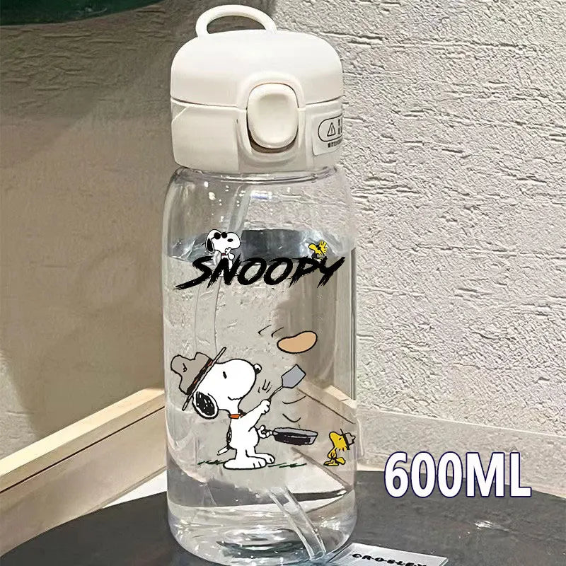 Snoopy Straw Water Cup Portable Plastic 600/400ML Charlie Browns Transparent Outdoor Large Capacity Sport Cute Water Bottle