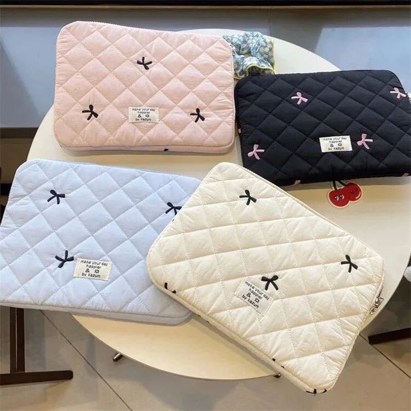 Cute Sleeve Bow Embroidery Computer Bag Tablet Sleeve Case 11 13.3 14 15.6 Inch Women Laptop Sleeves for Macbook Ipad HP ASUS