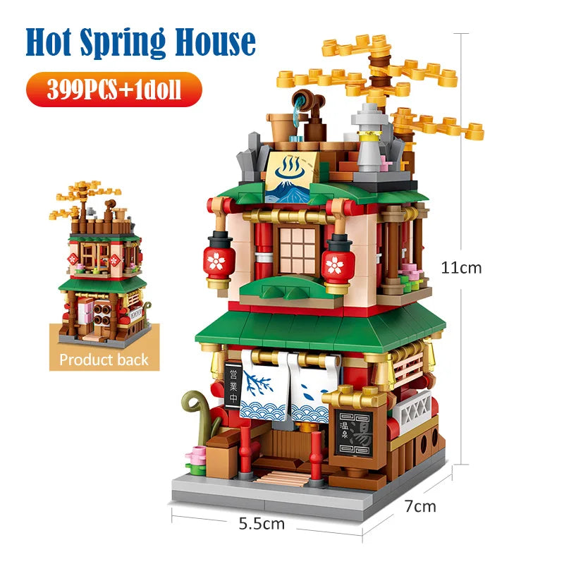 Loz Mini City Street View Japanese 4 in 1 Noodle Shop House Model Building Blocks Friends Figures DIY Bricks Toys For Children