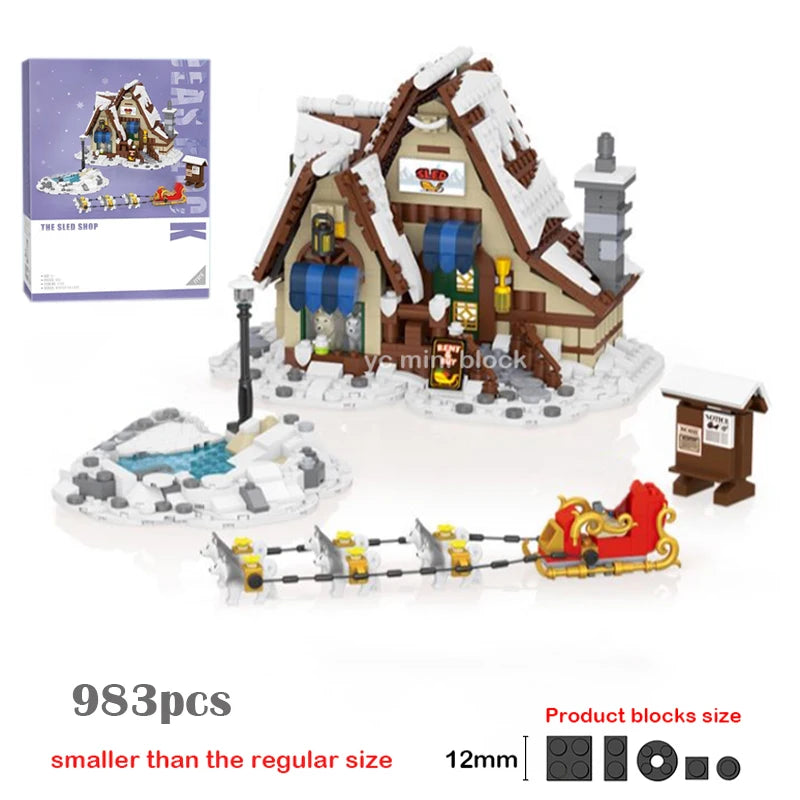 Loz Mini Street View Winter Town Santa Claus Home Building Block DIY Sled Shop Cake Shop Assembly Decor Toys For Kids Xmas Gifts