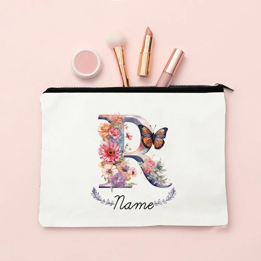 Personalized Initial with Name Makeup Bag for Women A-Z Cosmetic  Bags Girls Travel Toiletry Pouch Wedding Birthday Gift for Her