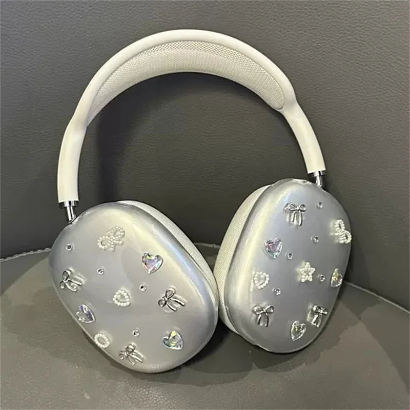 Korea Luxury Cute 3D Bow Diamond Protective Case For Apple Airpods Max Earphone Clear Soft Silicone Headphone For Airpods Max