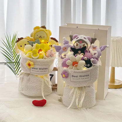 Sanrio animation peripherals Cinnamoroll Kuromi Kawaii cartoon creative doll bouquet couple children birthday holiday gift