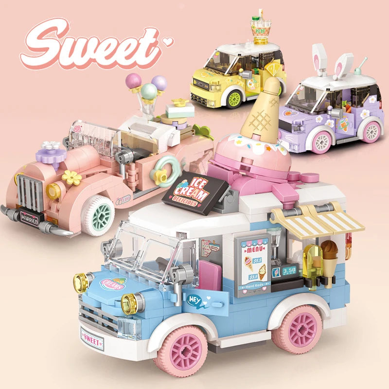 Building Blocks Mini Block City Series Food truck Fruit/Ice Cream shop DIY toy decoration for children Christmas gift 4207-4210