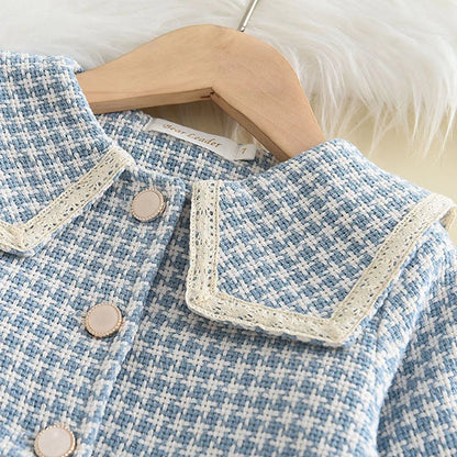 Children Girls Clothes Set Spring Autumn Girls Plaid Vest Dress Retro Outwear Coat 2 Pcs Fashion Baby Party Dress