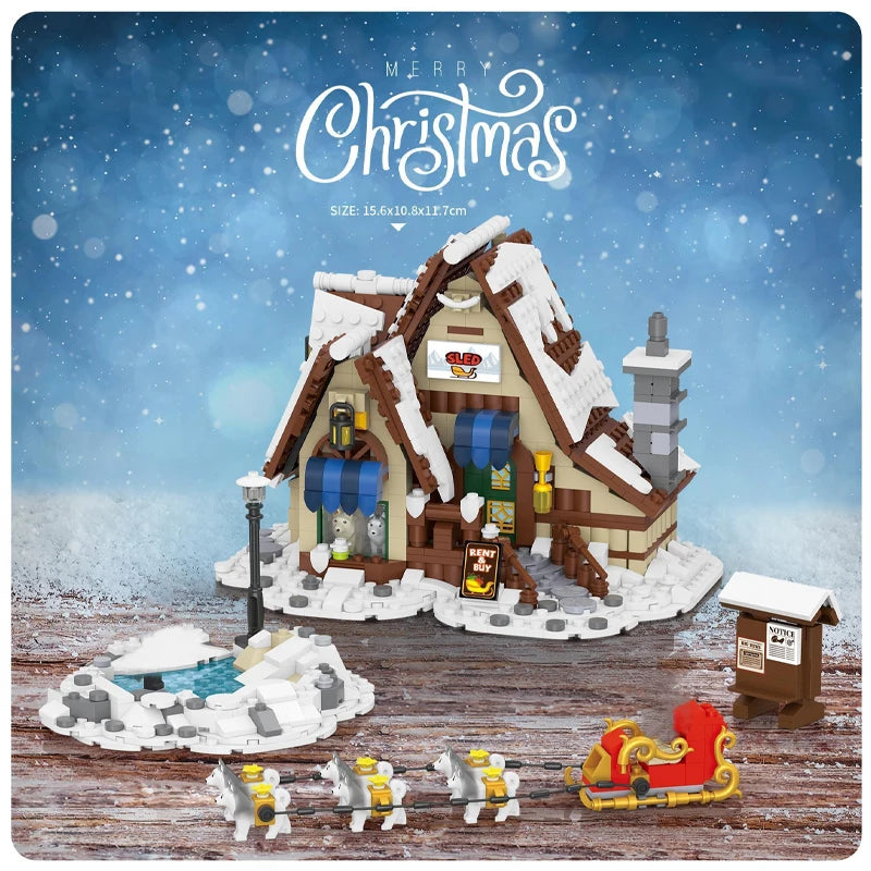 Loz Mini Street View Winter Town Santa Claus Home Building Block DIY Sled Shop Cake Shop Assembly Decor Toys For Kids Xmas Gifts