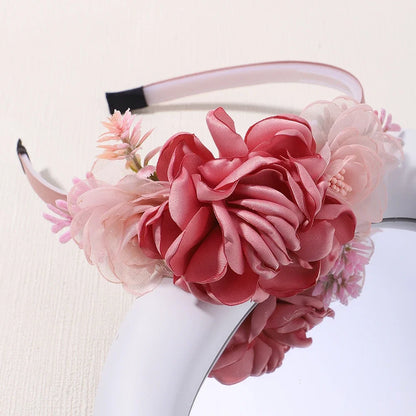 Handmade Head Flower Girls Headbands Baby Hairband Pearl Feather Wedding Princess Kids Dance Party Headwear Newborn Accessories