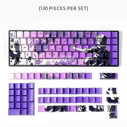 Sakura Keycap Set PBT 130 Keys Little Girl Side Engraved Translucent for MX Switch 60/84/90/104/108 Mechanical Keyboards