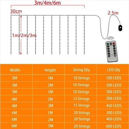 6/4/3M LED Curtain Lights with USB 8 Modes Remote Control,for Christmas,Wedding Party,Wall,Home Window,Fairy Garden Decorations