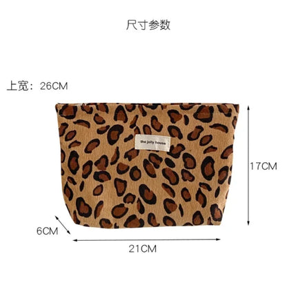 Corduroy Cosmetic Wash Bag Women Travel Leopard Print Makeup Pouch Lipstick Phone Organizer Case Women Clutch Make Up Bags