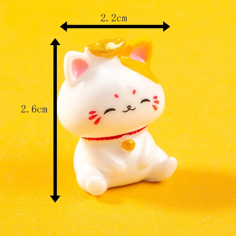 1/6Pcs Lucky Cat Micro Landscape Decoration Mini Figurines Cartoon Cats Potted Landscaping Ornaments Creative Mascot Car Decor