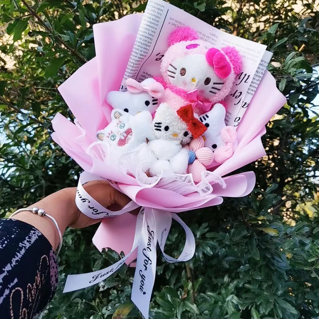 My Melody Anime Kuromi Plush Toy Cinnamoroll Handmade Cartoon  Flower Bouquet Valentine's Day Christmas Birthday Holiday Gifts