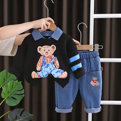 New Autumn Children Boys Girls Clothing Cotton Long Sleeve Cartoon Bear Suit Kids Clothes Tracksuit Baby T-Shirt Pants 2Pcs/set