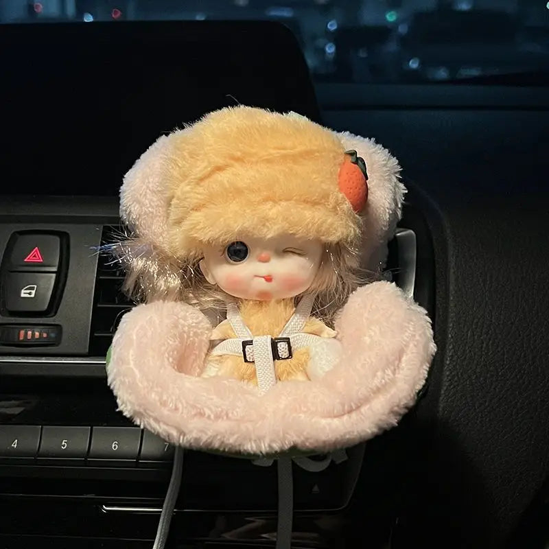 Cute Labubu Car Doll Safety Seat Ob11 Doll Seat Car Air Outlet Aromatreatment Kawaii Car Decor Doll Accessories Birthday Gift