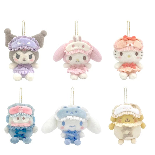 Kawaii Sanrio Hello Kitty Cinnamoroll Plush Keychain Cartoon Anime Blindfold Plush Pendant Stuffed Toy Bag Decoration Girl Gift