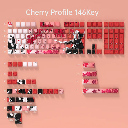 136 Key Raven Sakura PBT Double Shot Side Print Shine Backlit keycaps For MX Mechanical Keyboard 108 96 87 NJ80 84 68 64 61