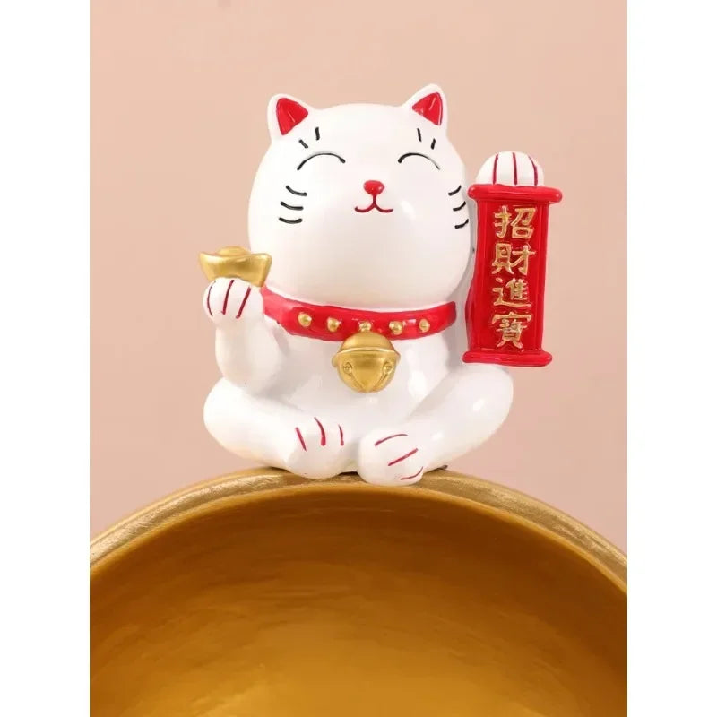 Lucky Cat Storage Bowl, Decorative Key Holder, Foyer Ornament, Desktop Organizer, Creative Home Decor Accessory