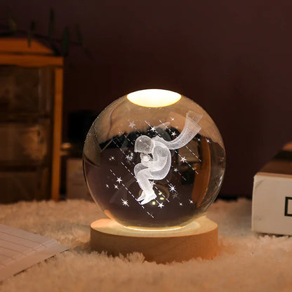 6/8cm 3D Crystal Ball Planet Night Light Laser Engraved Solar System Globe Astronomy Festival Gifts Home Desktop Decoration