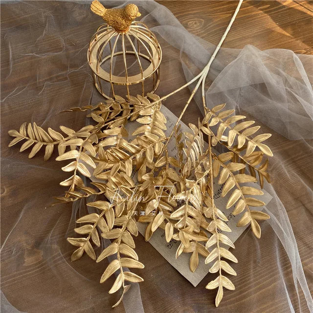 Gold Series Artificial Plants Leaf Wedding Supplies Flower Arrangement Materials Fake Floral Bouquet Christmas Home Decor Props