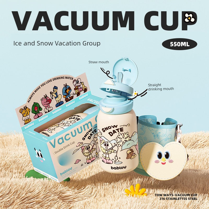 Bablov Vacuum Cup Girl Good-looking 316L Stainless Steel Cup Kids Portable Convenient Cute Straw Cup