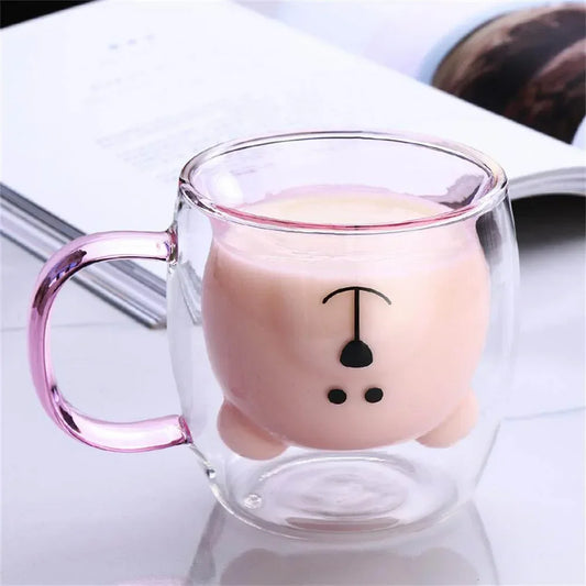 New 3D Bear Creative Transparent Heat-resistant Double Glass Cup Coffee Mug Milk Juice Teacup with Handle Christmas Kids Gift