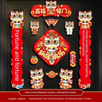 2025 New Arrival Snake Year New Year Magnetic Couplet New Year Couplet Spring Festival Entry Door New Year Decoration Layout Lucky Word Door Sticker